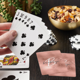 Jeu De Cartes Glam Rose Gold Monogramme Script Tendance
