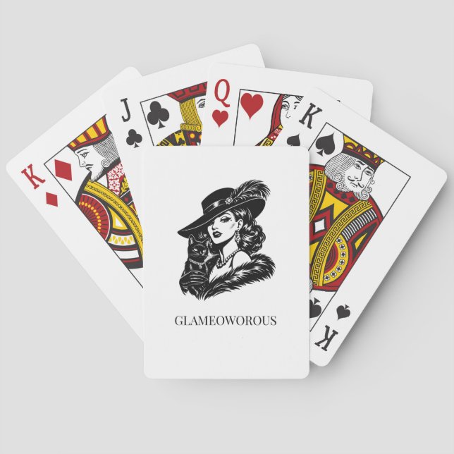 Jeu De Cartes Glam Woman with Cat Fashion Illustration (dos)
