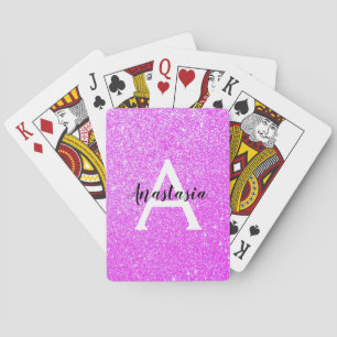 Jeu De Cartes Glamour Féminin Violet Paillettes Monogramme Nom