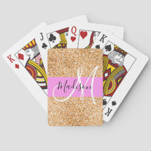 Jeu De Cartes Glamour Rose & Cuivre Paillettes Monogramme Nom