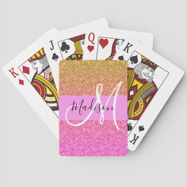 Jeu De Cartes Glamour Rose & Or Paillettes Brillant Dégradé Mono (dos)