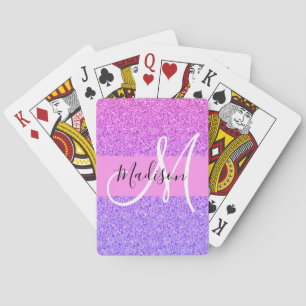 Jeu De Cartes Glamour Rose Violet Paillettes Brillant Dégradé Mo