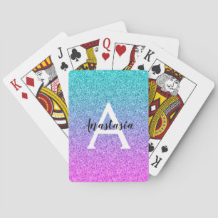 Jeu De Cartes Glamour Violet Aqua Paillettes Brillant Dégradé Mo
