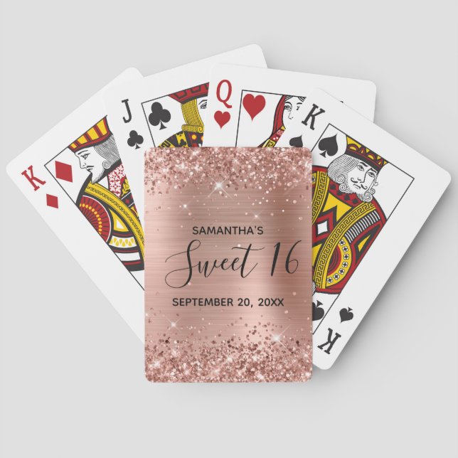 Jeu De Cartes Glitterie Rose Gold Sweet 16 Anniversaire Favor (dos)