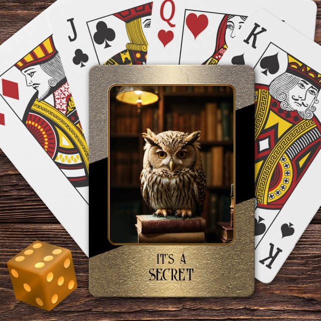 Jeu De Cartes Gold Black Photo Secret Jouer des cartes (Deck of cards featuring a gold glitter and black design with your photo or owl on books image)