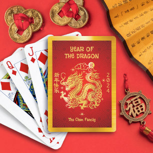 Jeu De Cartes Gold Foil Dragon Chinois Lunaire Nouvel An 2024 Ro