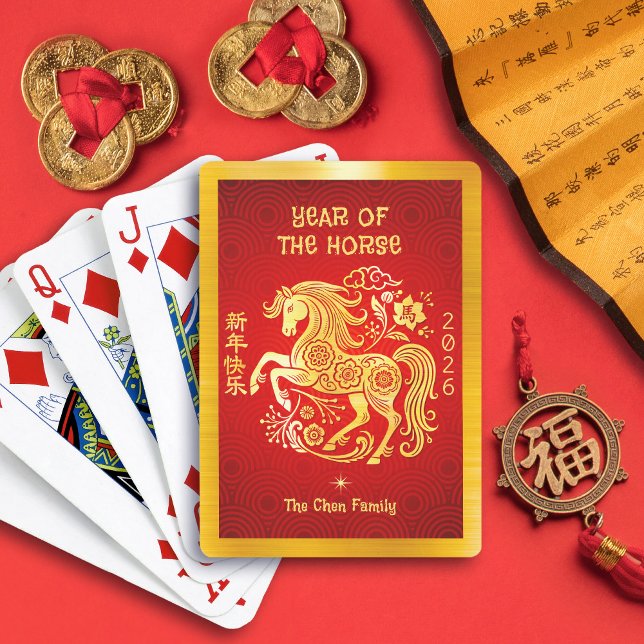 Jeu De Cartes Gold Foil Horse 2026 Chinese Lunar New Year Red (Créateur téléchargé)