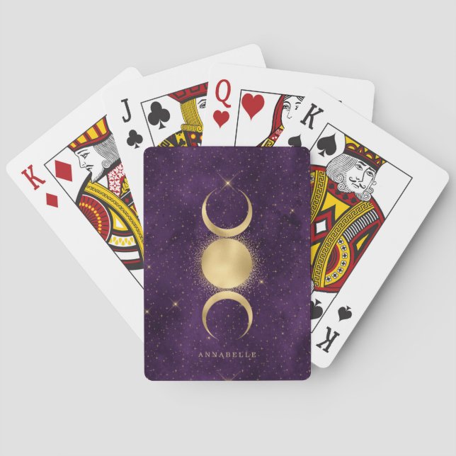 Jeu De Cartes Gold Triple Lune violet étoile Ciel personnalisé (dos)