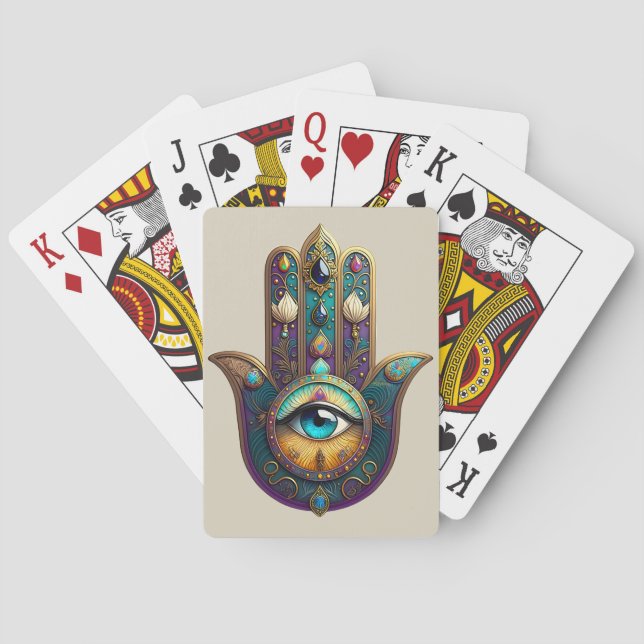 Jeu De Cartes Gold Violet Teal Hamsa w/ Turquoise Third Eye (dos)