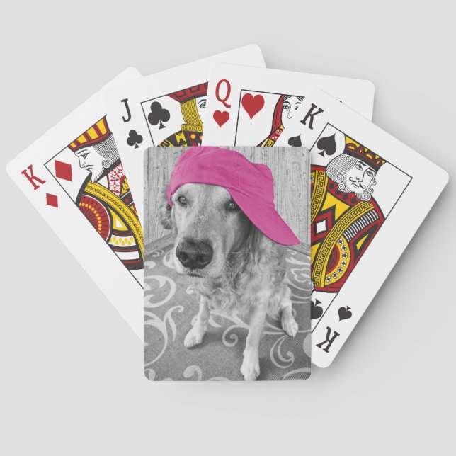 Jeu De Cartes Golden Retriever avec casquette de baseball rose (dos)