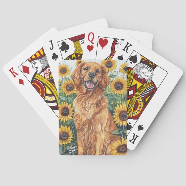 Jeu De Cartes Golden Retriever avec des tournesols (dos)
