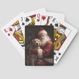 Jeu De Cartes Golden Retriever avec le Père Noël Noël