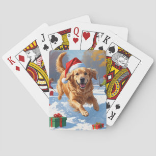 Jeu De Cartes Golden Retriever dans la neige avec un chapeau de 