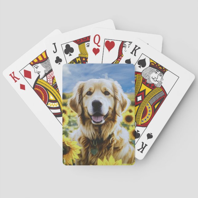 Jeu De Cartes Golden Retriever dans un champ de tournesol (dos)