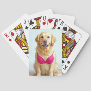 Jeu De Cartes Golden Retriever portant un soutien-gorge rose