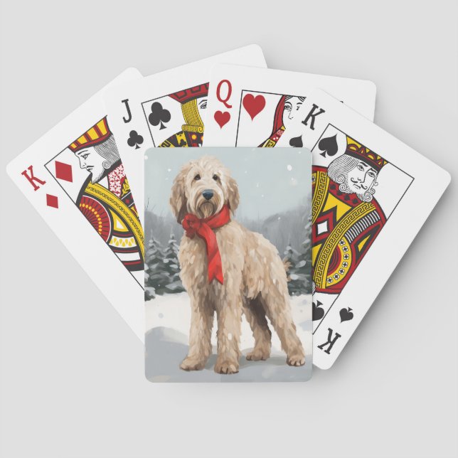 Jeu De Cartes Goldendoodle dans la neige de Noël  (dos)