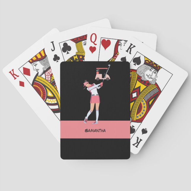 Jeu De Cartes Golf Lady femme est golfeuse en rose avec le nom  (dos)