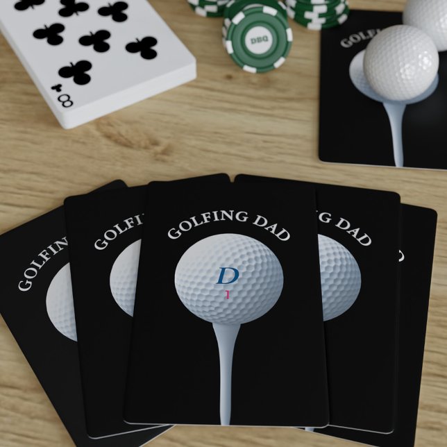 Jeu De Cartes Golf Papa Teeing Off Monogramme Noir de Golfeur (Créateur téléchargé)