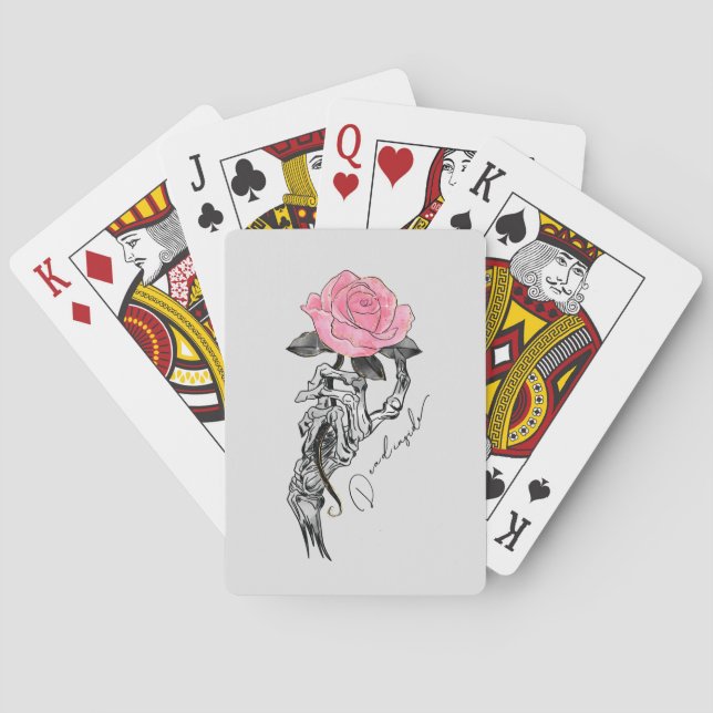 Jeu De Cartes Goth Squelette Main Avec Rose Rose Rose | Décès à  (dos)