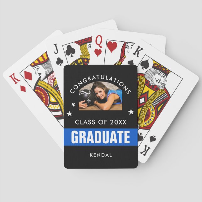 Jeu De Cartes Graduation noir et bleu personnalisée (dos)