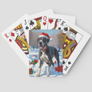 Jeu De Cartes Grand Danois courant dans la neige avec un chapeau
