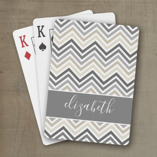 Jeu De Cartes Grand Motif Chevron avec nom gris beige