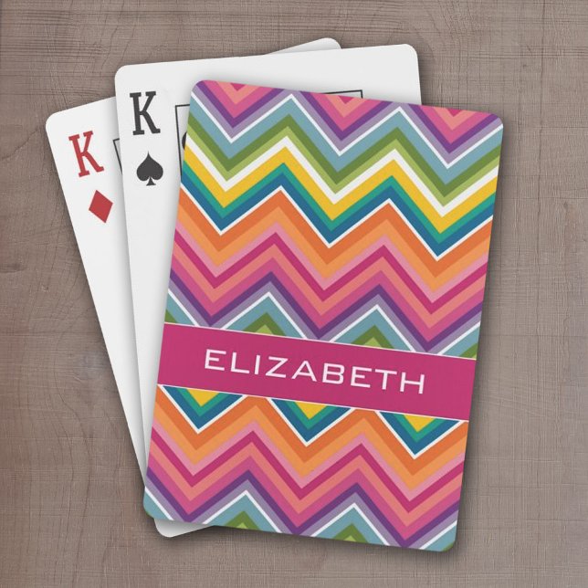 Jeu De Cartes Grand Motif coloré Chevron avec nom (Colorful chevron pattern with a place to personalize with a name or other text)
