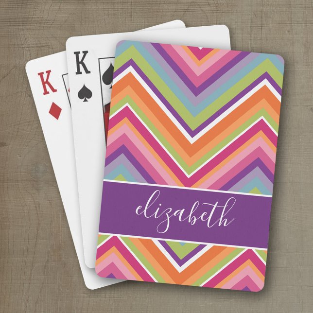 Jeu De Cartes Grand Motif coloré Chevron avec nom (Personalized playing cards with a fun area to add text such as a name or monogram)