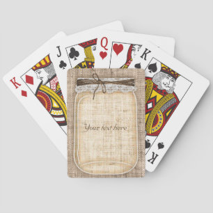 Jeu De Cartes Grand pot Mason avec toile de jute et dentelle rus