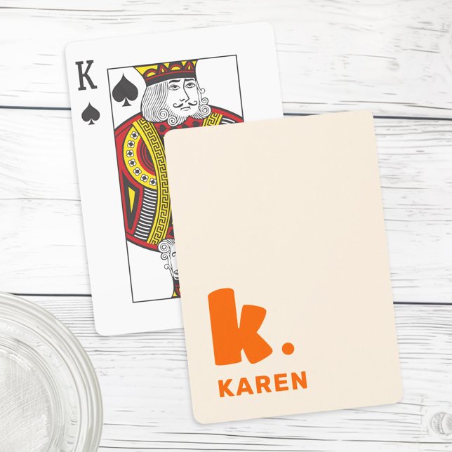 Jeu De Cartes Gras monogramme initial et nom orange (Bold monogram initial and name orange playing cards)