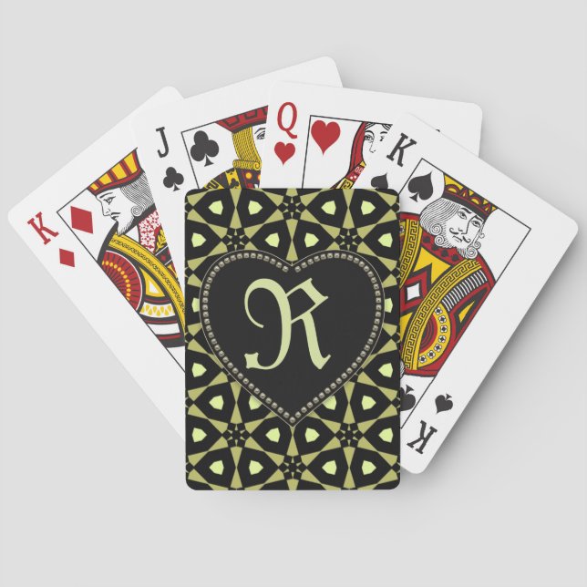Jeu De Cartes Gras noir et vert Motif Monogramme Coeur (dos)