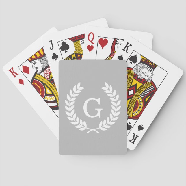 Jeu De Cartes Gray White Wheat Laurel Wreath Initial Monogram (dos)