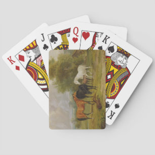 Jeu De Cartes Grazing de Horses: Mares and Foals in a Field