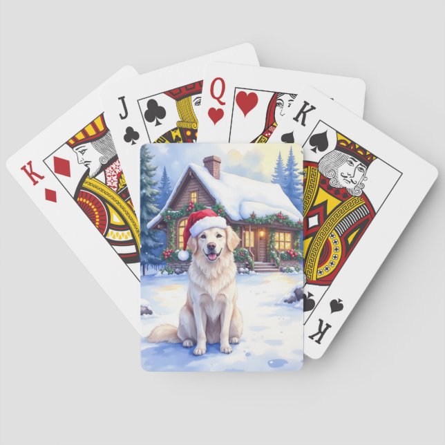 Jeu De Cartes Great Pyrenees Snowy Mountain Lodge Santa Hat (dos)