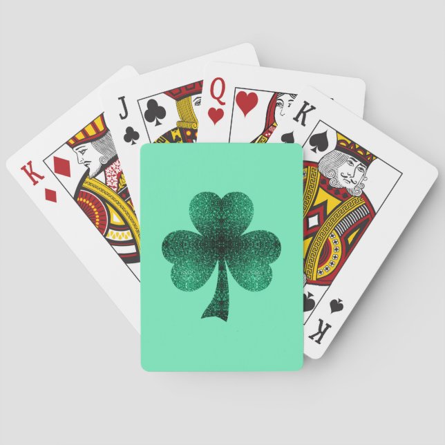 Jeu De Cartes Green Sparkles Shamrock St Patrick' Day turquoise (dos)