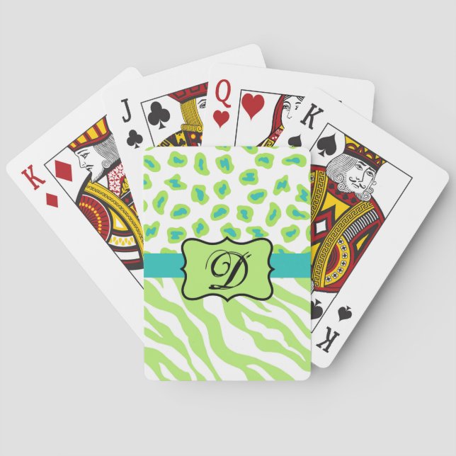 Jeu De Cartes Green White Zebra Leopard Skin Monogram (dos)