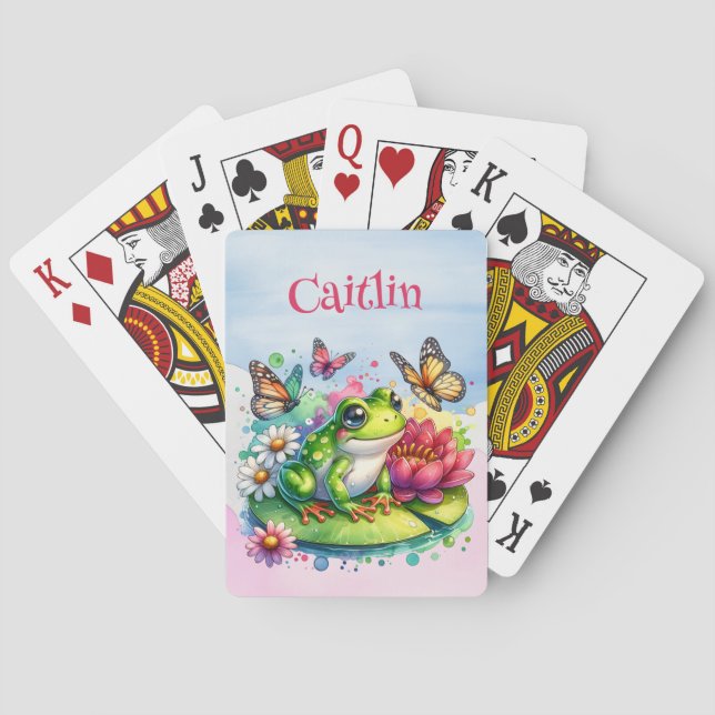 Jeu De Cartes Grenouille, fleurs et papillons personnalisés (dos)