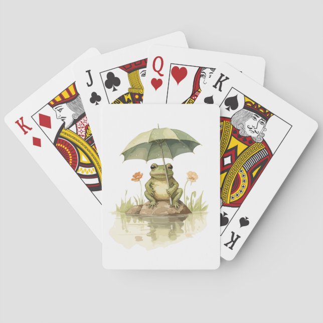 Jeu De Cartes Grenouille mignonne avec un parapluie au lac (dos)