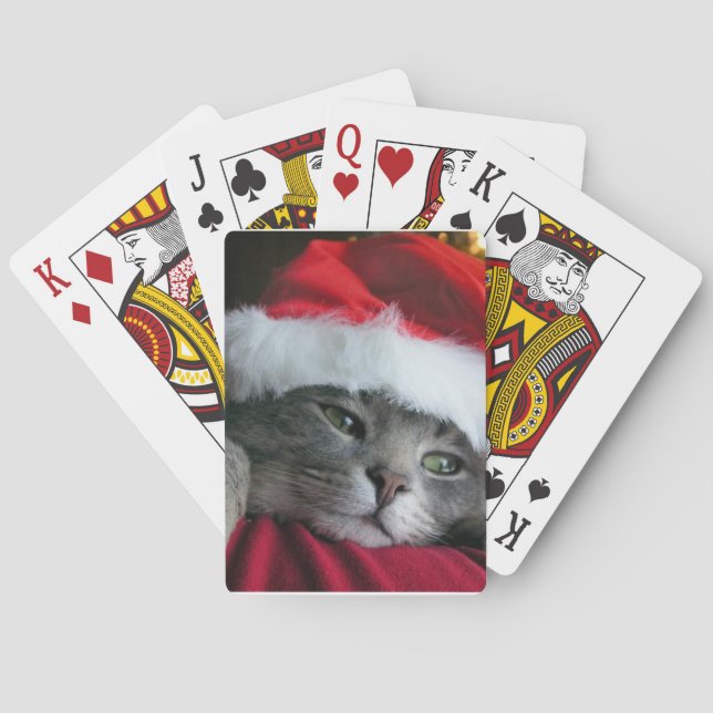 Jeu De Cartes Grey Kitten Santa Hat Cat Playing Cards (dos)
