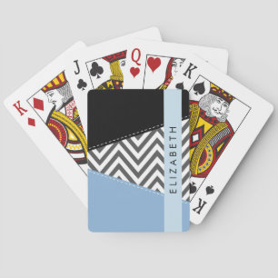 Jeu De Cartes Grey Zigzag, Grey Chevron, Bleu, Votre Nom