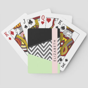 Jeu De Cartes Grey Zigzag, Grey Chevron, Mint, Votre Nom
