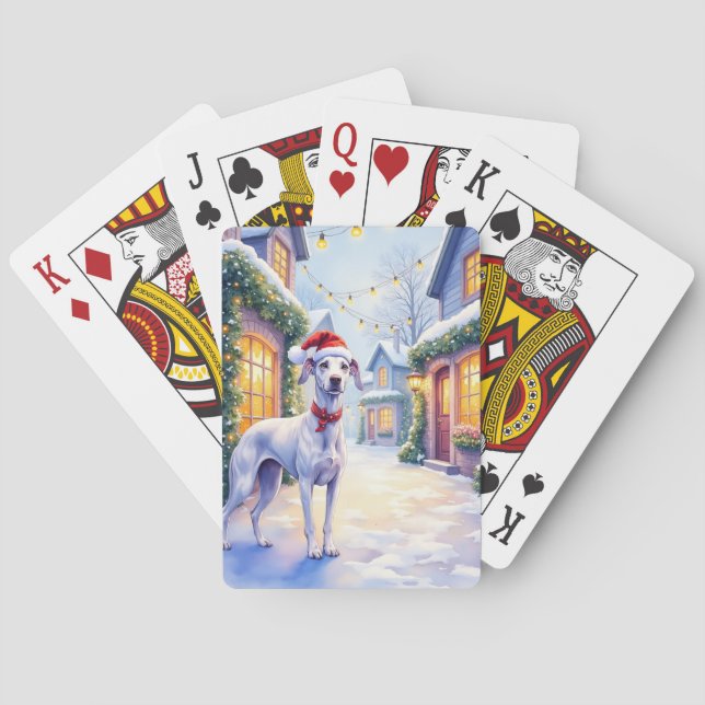 Jeu De Cartes Greyhound Snowy Village Santa Hat Christmas Art (dos)