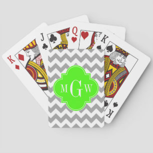 Jeu De Cartes Gris Blanc Chevron Vert Citron Quatrefeuille 3 Mon