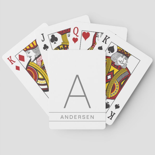 Jeu De Cartes Gris blanc moderne Monogramme initial (dos)