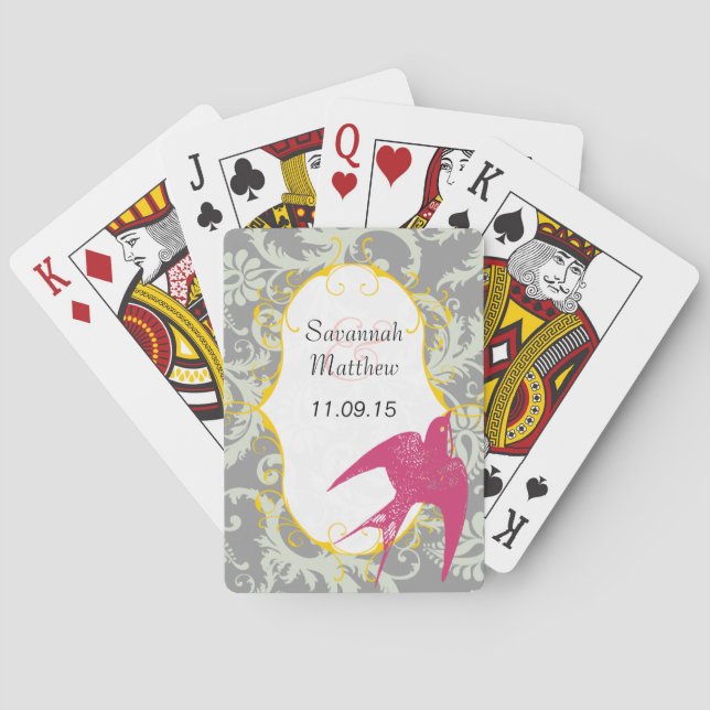 Jeu De Cartes Gris Damas Fuchsia Mariage de Bruant Jouer Carte (dos)