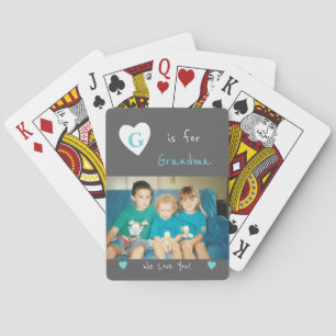 Jeu De Cartes Gris et turquoise avec nom et photo