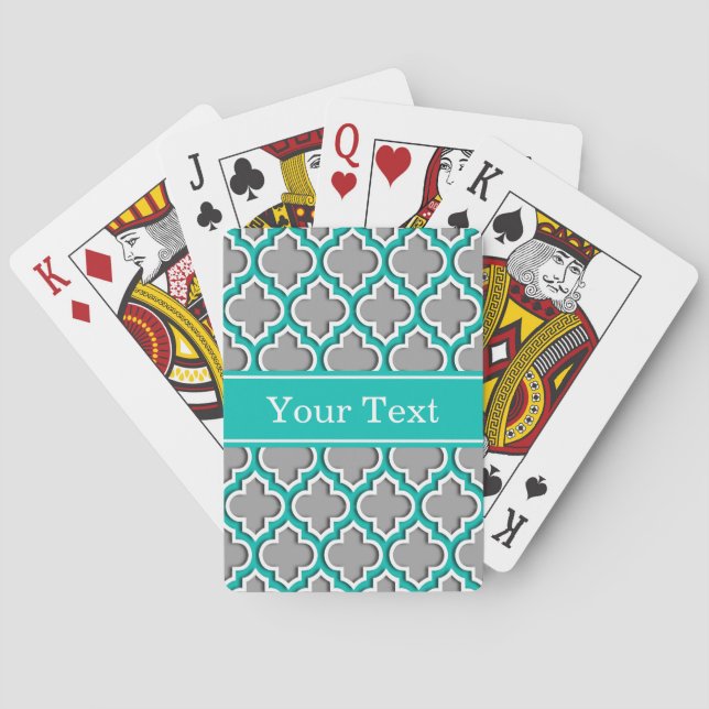 Jeu De Cartes Gris foncé sarcelle blanc marocain #5DS Nom Mon (dos)