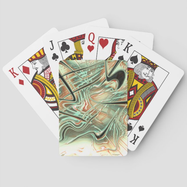 Jeu De Cartes Gris ondulé numérique sur orange pâle à vert (dos)