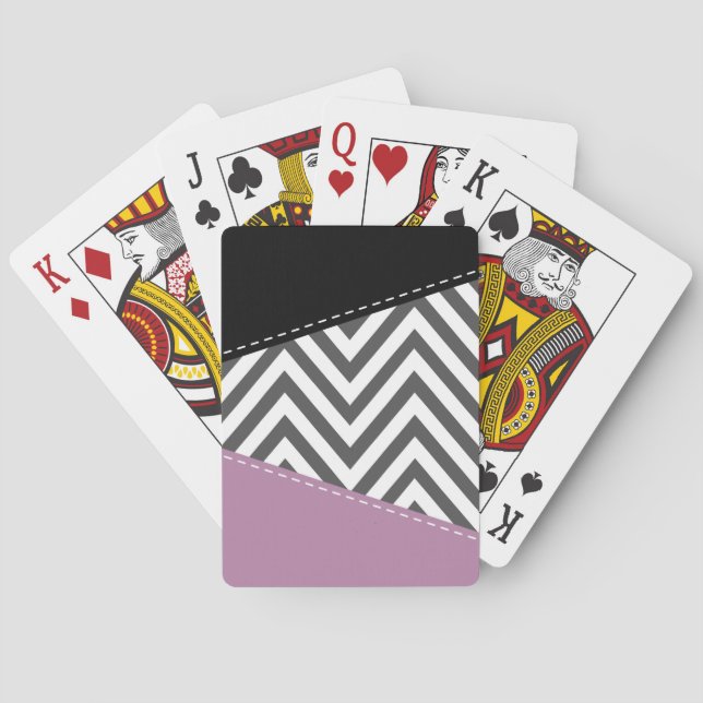 Jeu De Cartes Gris Zigzag, Gris Chevron, Motif Zigzag, Violet (dos)