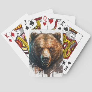 Jeu De Cartes Grizzly Oear Portrait Animal Peinture Faune Art